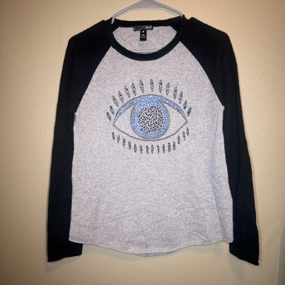 Aqua Cashmere 100% Cashmere Evil Eye Sweater SZ S Small C4